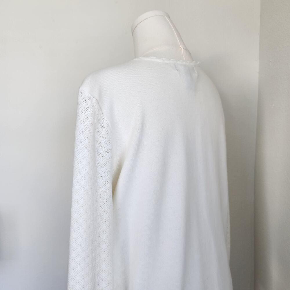 Vintage Y2K White Crochet Knit Button Up Cardigan Long Sleeve Denim & Co XL - Picture 6 of 11